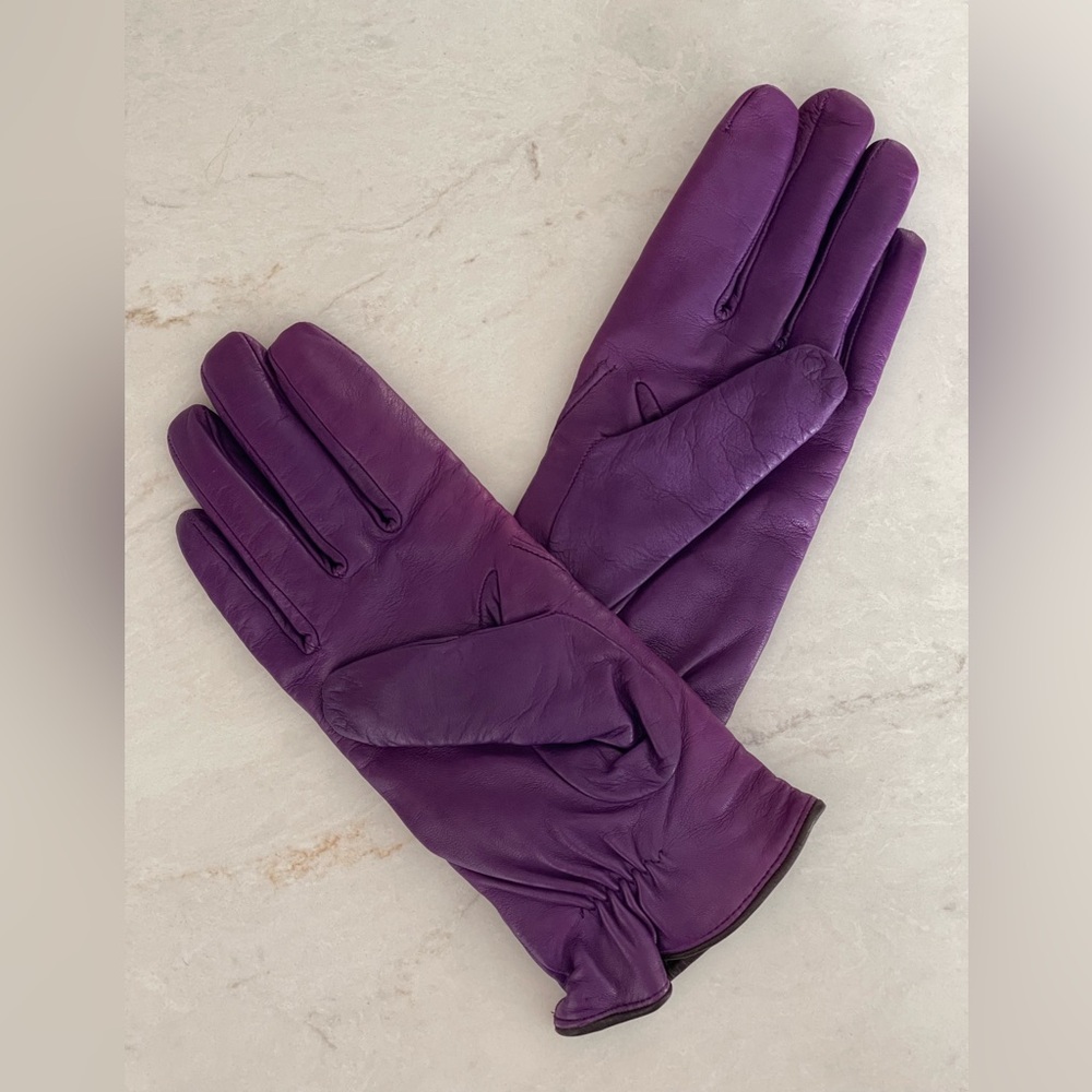 PIUMELLI Milano Retro Purple & Brown Cashmere Lined Leather Gloves, Size 7/Small - Picture 2 of 16